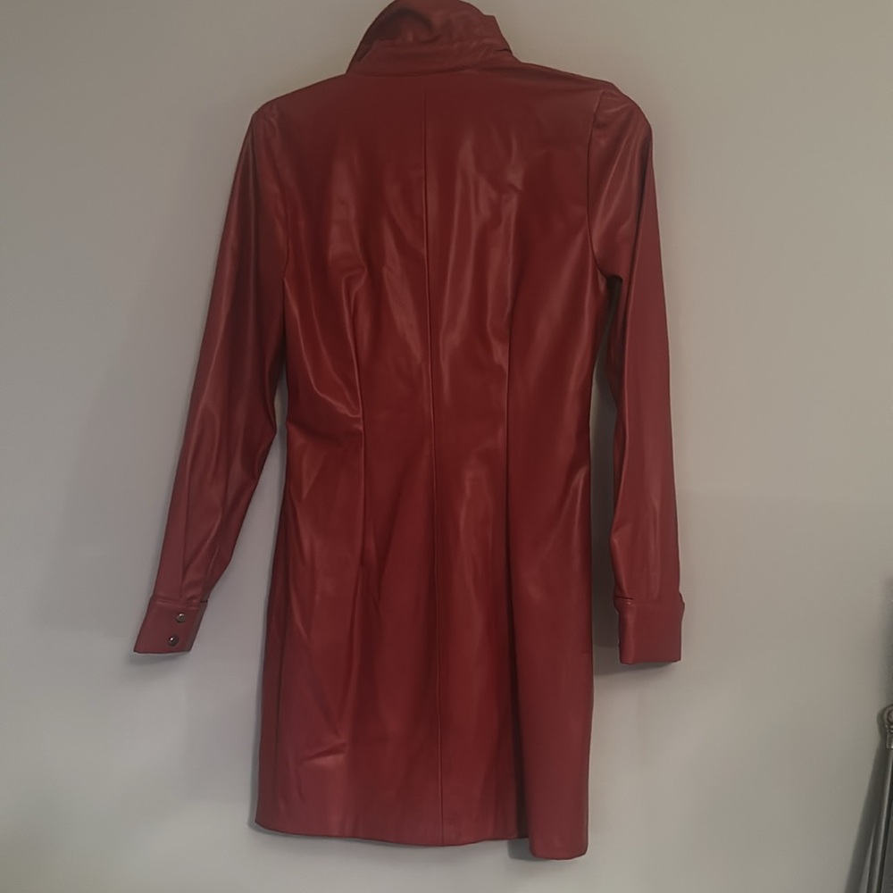 Zara Red Leather Shirt Dress or Jacket - Preloved - Picture 6 of 7
